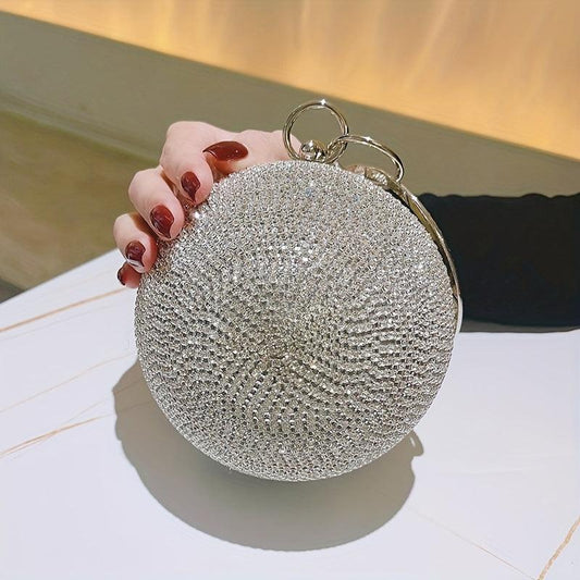 Round Rhinestone Ball Clutch Purse for Party Wedding
