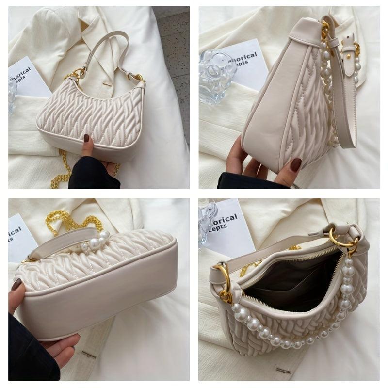 Pearl Decor Underarm Bag Stylish Shoulder Hobo Bag Women's Casual Handbag
