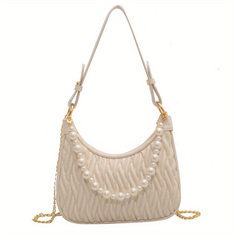 Pearl Decor Underarm Bag Stylish Shoulder Hobo Bag Women's Casual Handbag