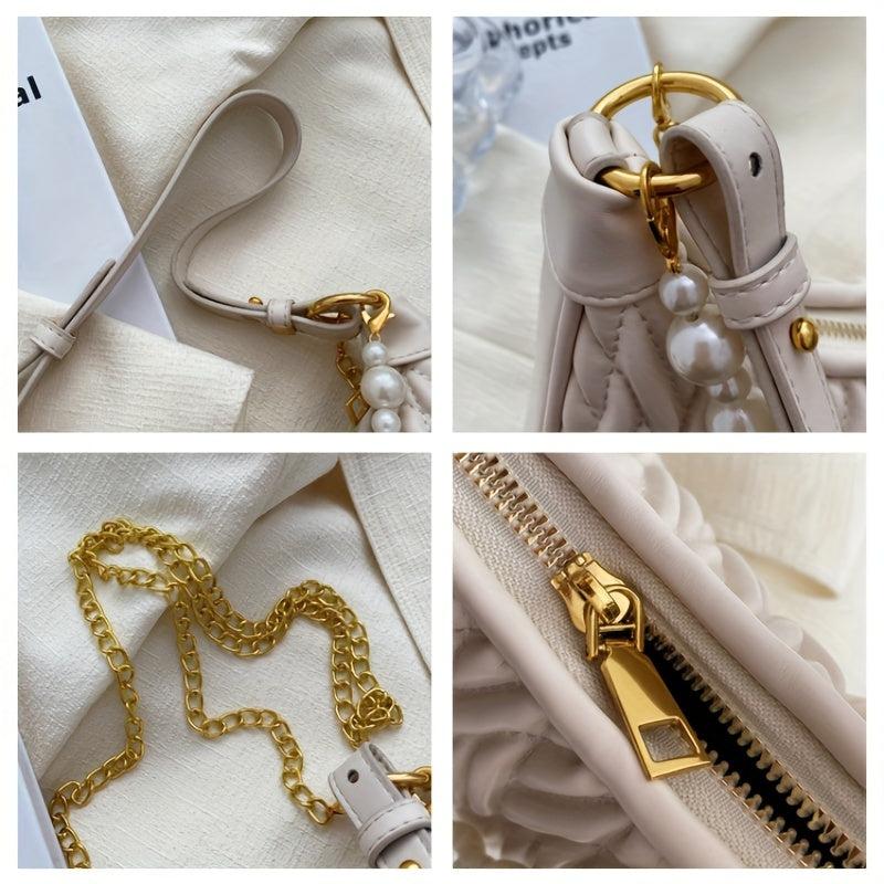 Pearl Decor Underarm Bag Stylish Shoulder Hobo Bag Women's Casual Handbag