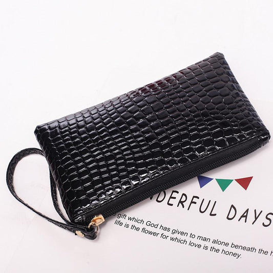 Crocodile Embossed Long Wallet Zipper Clutch Purse Solid Coin Purse