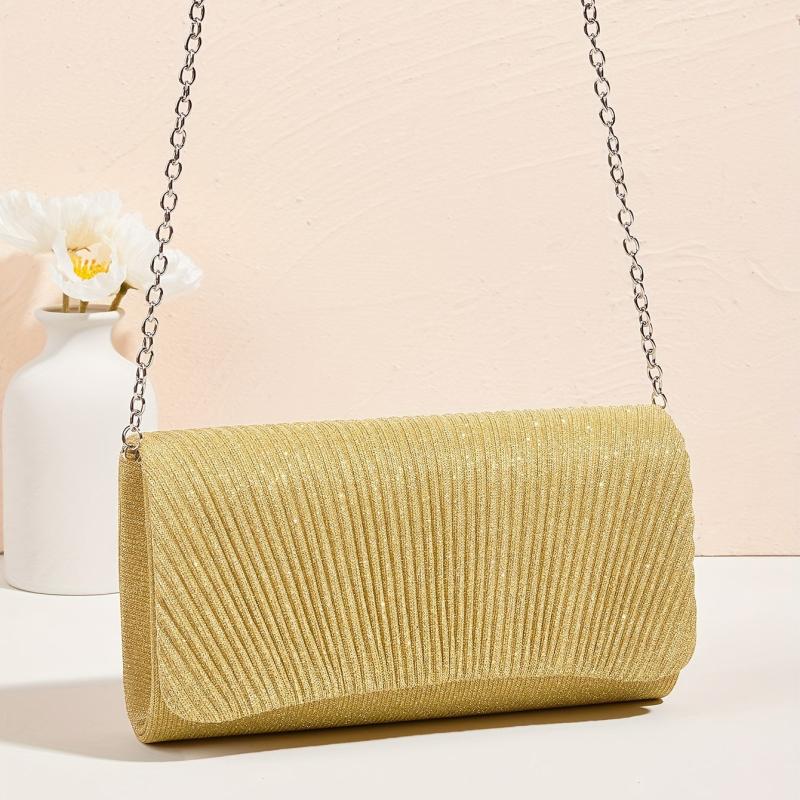Ruched Glitter Evening Bag Shoulder Chain Bag