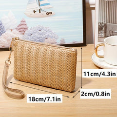 Straw Wallet Women's Clutch Purse Wristlet Handbag Phone