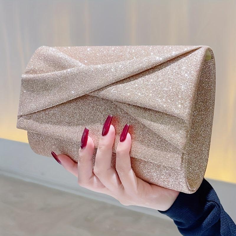 Sparkling Ruched Evening Clutch Bag for Women