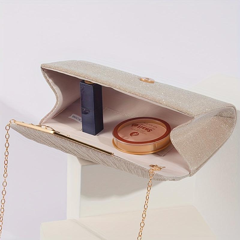 Glitter Flap Shoulder Bag Evening Party Bag With Chain Strap