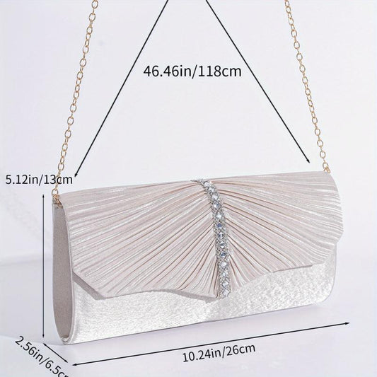 Rhinestone Ruched Clutch Bag Glitter Evening Party Banquet Bag