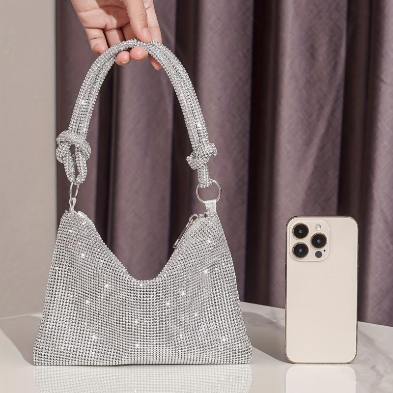 Rhinestone Decor Glitter Evening Satchel Bag