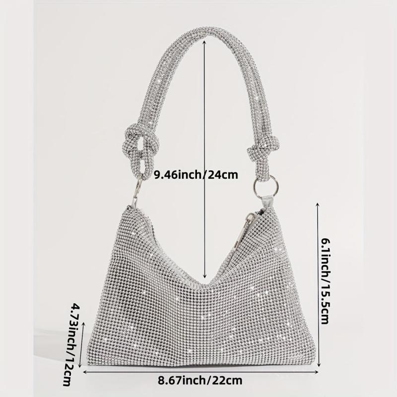 Rhinestone Decor Glitter Evening Satchel Bag