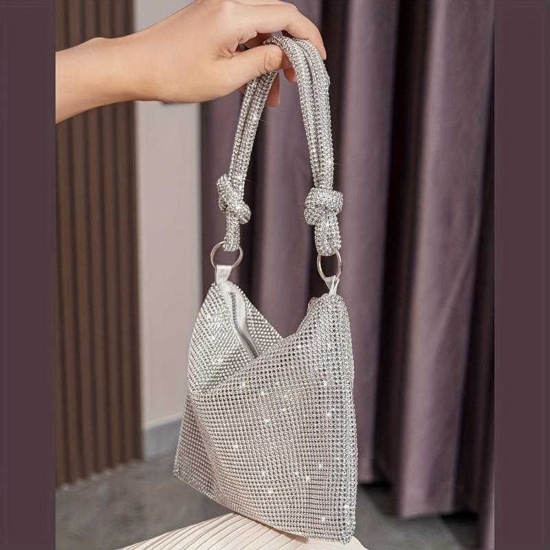 Rhinestone Decor Glitter Evening Satchel Bag