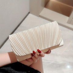 Pleated Metal Chain Clutch Elegant Flap Purse Evening Bag