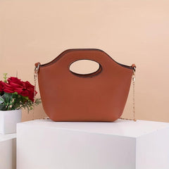 Metal Chain Crossbody Bag Textured PU Leather Purse