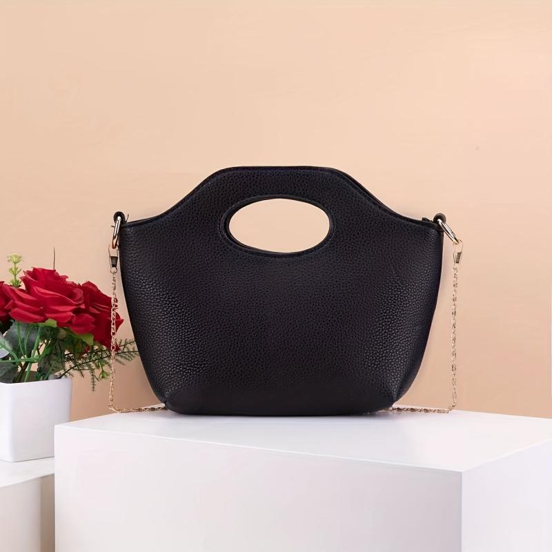 Metal Chain Crossbody Bag Textured PU Leather Purse