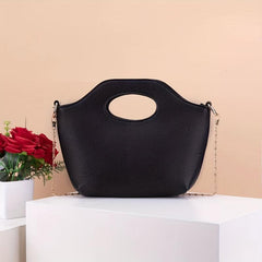 Metal Chain Crossbody Bag Textured PU Leather Purse