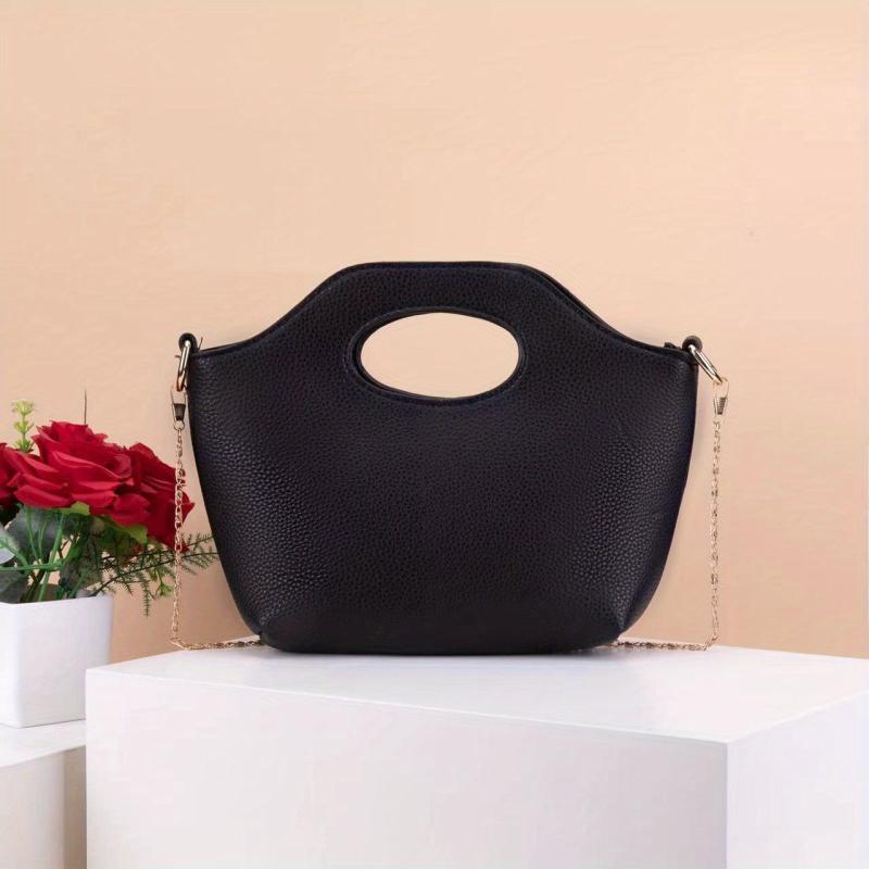 Metal Chain Crossbody Bag Textured PU Leather Purse