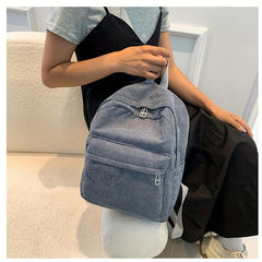 Corduroy Backpack Casual Student Double Shoulder Bag Solid Bag Women's Bag
