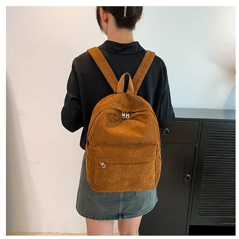 Corduroy Backpack Casual Student Double Shoulder Bag Solid Bag Women's Bag