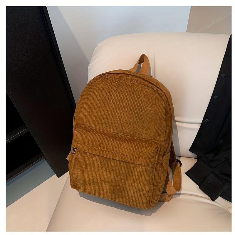 Corduroy Backpack Casual Student Double Shoulder Bag Solid Bag Women's Bag
