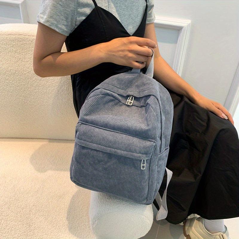 Corduroy Backpack Casual Student Double Shoulder Bag Solid Bag Women's Bag