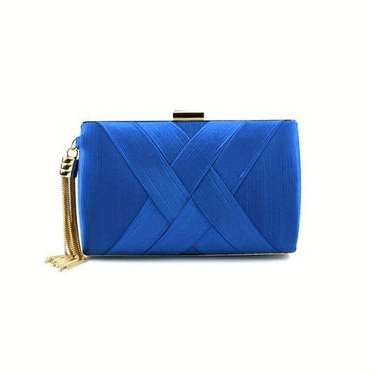 Braided Clutch Bag with Chain Strap Tassel Mini Evening Bag