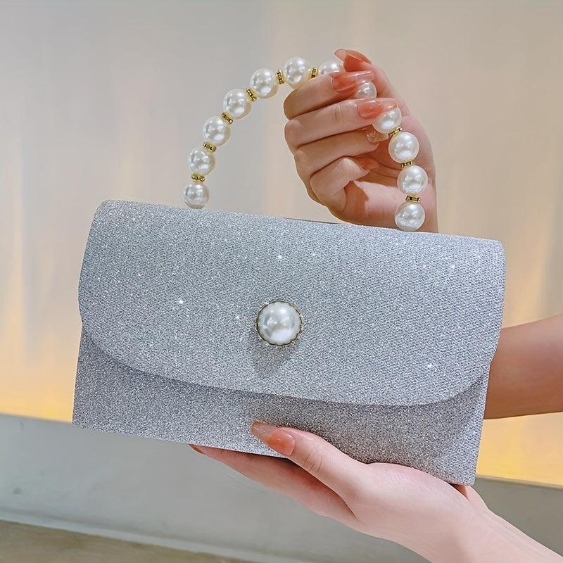 Glitter Rhinestone Evening Handbag Pearl Dinner Clutch Purse