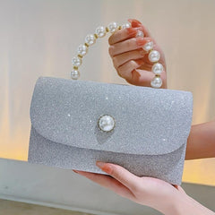Glitter Rhinestone Evening Handbag Pearl Dinner Clutch Purse