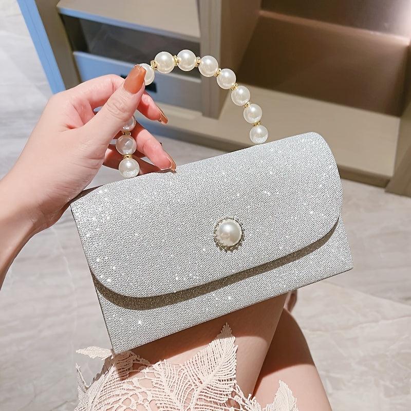 Glitter Rhinestone Evening Handbag Pearl Dinner Clutch Purse