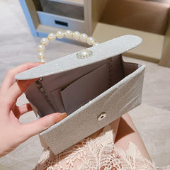 Glitter Rhinestone Evening Handbag Pearl Dinner Clutch Purse