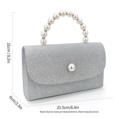 Glitter Rhinestone Evening Handbag Pearl Dinner Clutch Purse