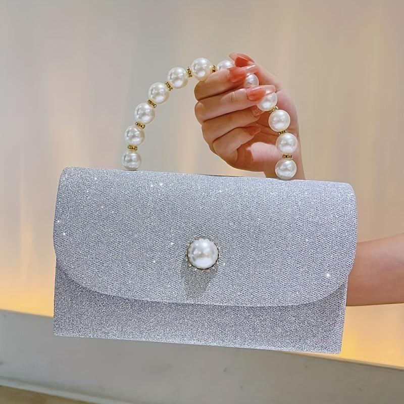Glitter Rhinestone Evening Handbag Pearl Dinner Clutch Purse