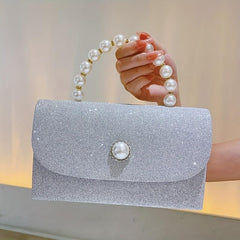 Glitter Rhinestone Evening Handbag Pearl Dinner Clutch Purse