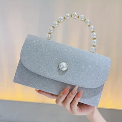 Glitter Rhinestone Evening Handbag Pearl Dinner Clutch Purse