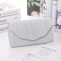 Ruched Wedding Bag Metal Decor Clutch Purse for Prom Party
