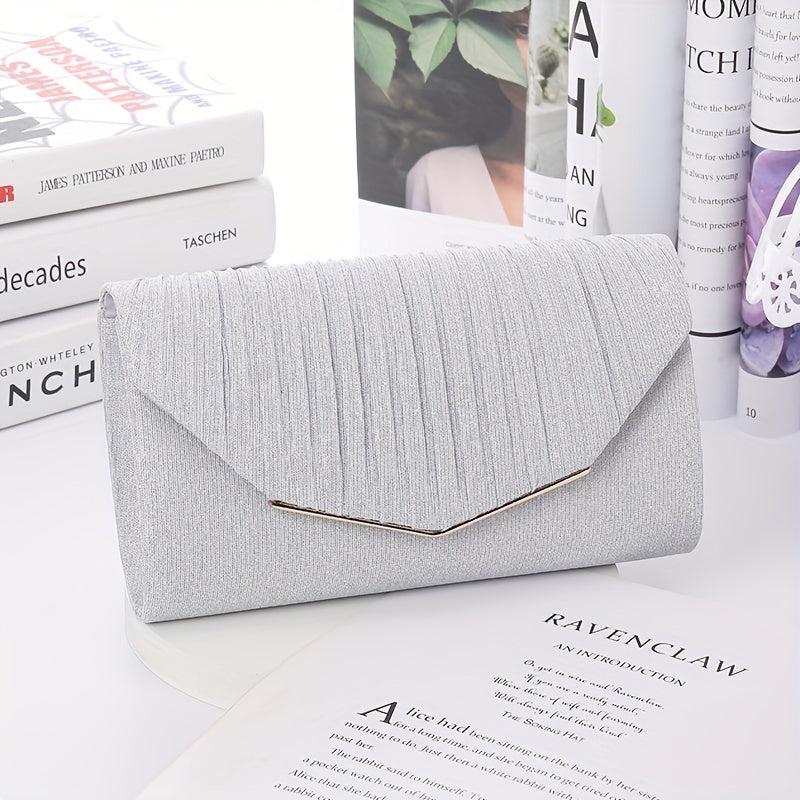 Ruched Wedding Bag Metal Decor Clutch Purse for Prom Party