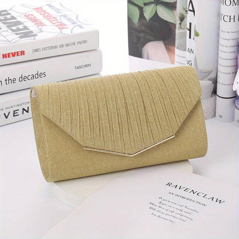 Ruched Wedding Bag Metal Decor Clutch Purse for Prom Party