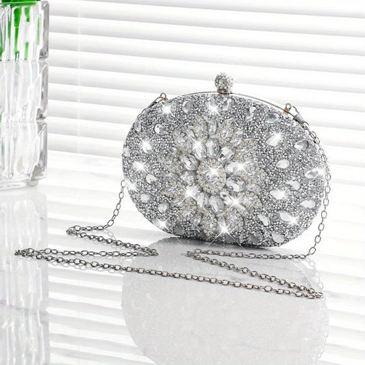 Elegant Rhinestone Glitter Kiss Lock Clutch Evening Bag