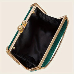 Striped Metal Chain Dinner Bag Evening Bag Pearl Sense Party Bag