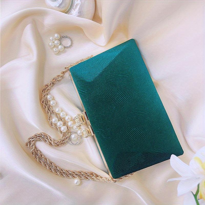 Striped Metal Chain Dinner Bag Evening Bag Pearl Sense Party Bag