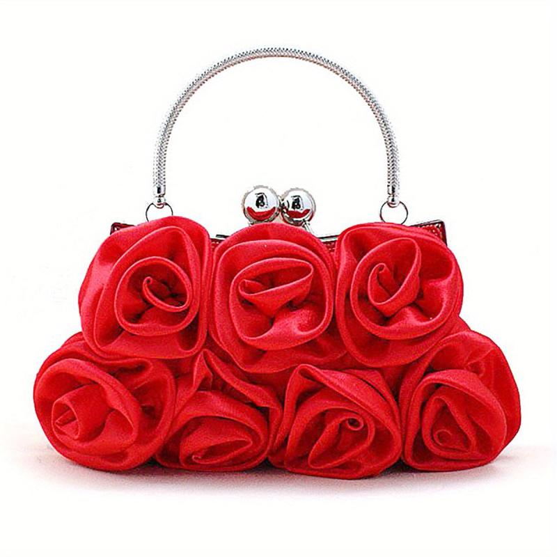 Flower Decor Kiss Lock Metal Handle Clutch Frame Handbag