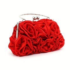 Flower Decor Kiss Lock Metal Handle Clutch Frame Handbag