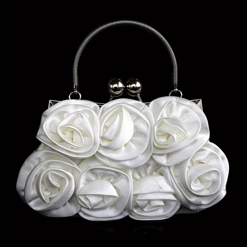 Flower Decor Kiss Lock Metal Handle Clutch Frame Handbag