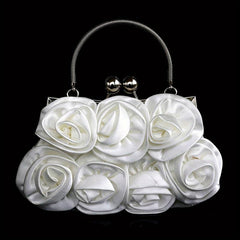 Flower Decor Kiss Lock Metal Handle Clutch Frame Handbag