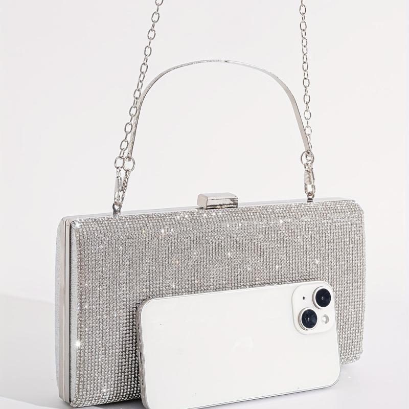 Glitter Rhinestone Decor Satchel Bag Evening Party Handbag