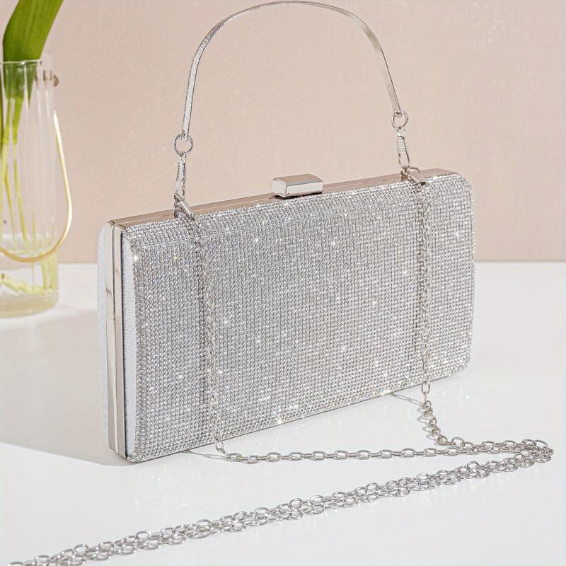 Glitter Rhinestone Decor Satchel Bag Evening Party Handbag