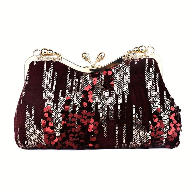 Sequins Decor Kiss Lock Satchel Bag for Party