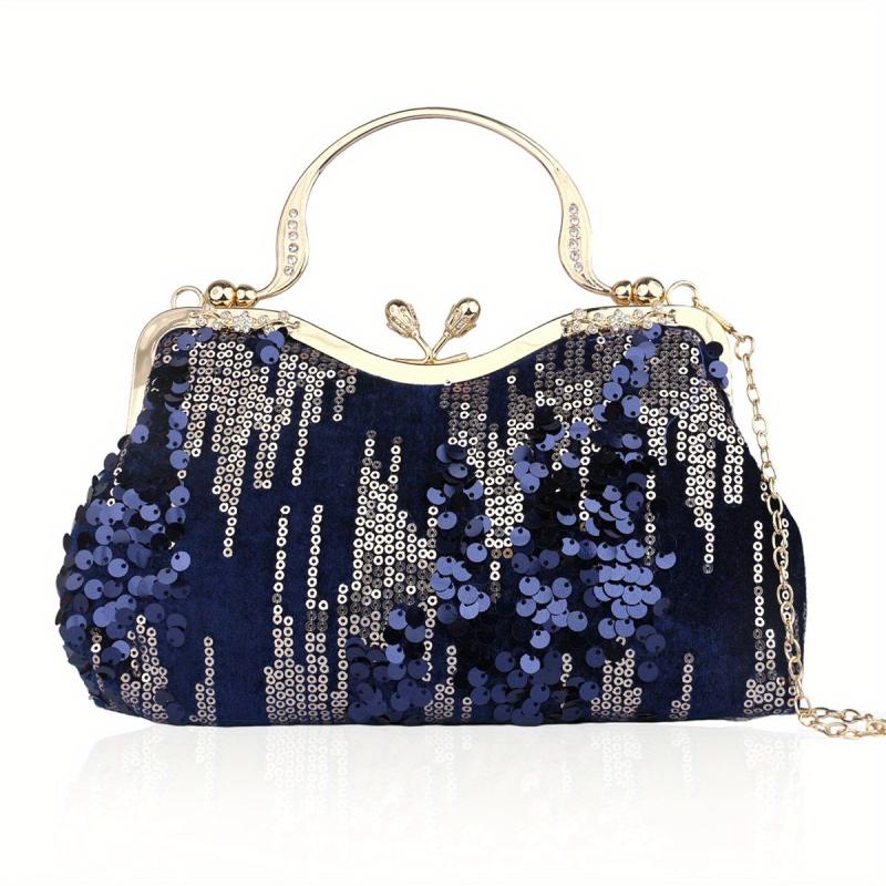 Sequins Decor Kiss Lock Satchel Bag for Party