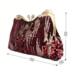 Sequins Decor Kiss Lock Satchel Bag for Party