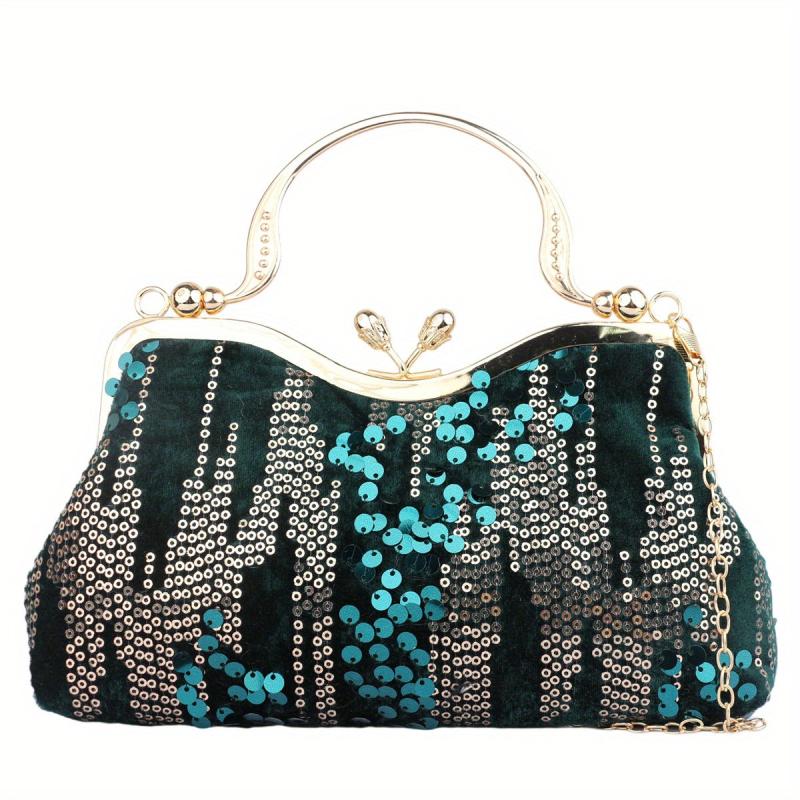 Sequins Decor Kiss Lock Satchel Bag for Party