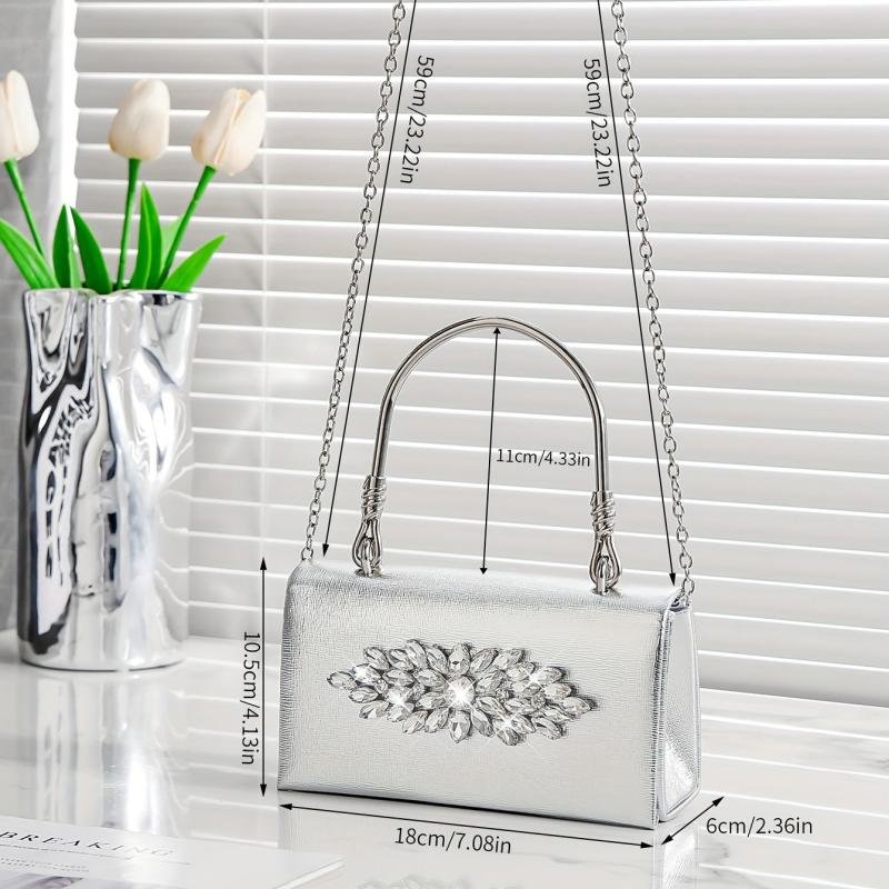 Mini Rhinestone Glitter Chain Handbag Textured Flap Purse