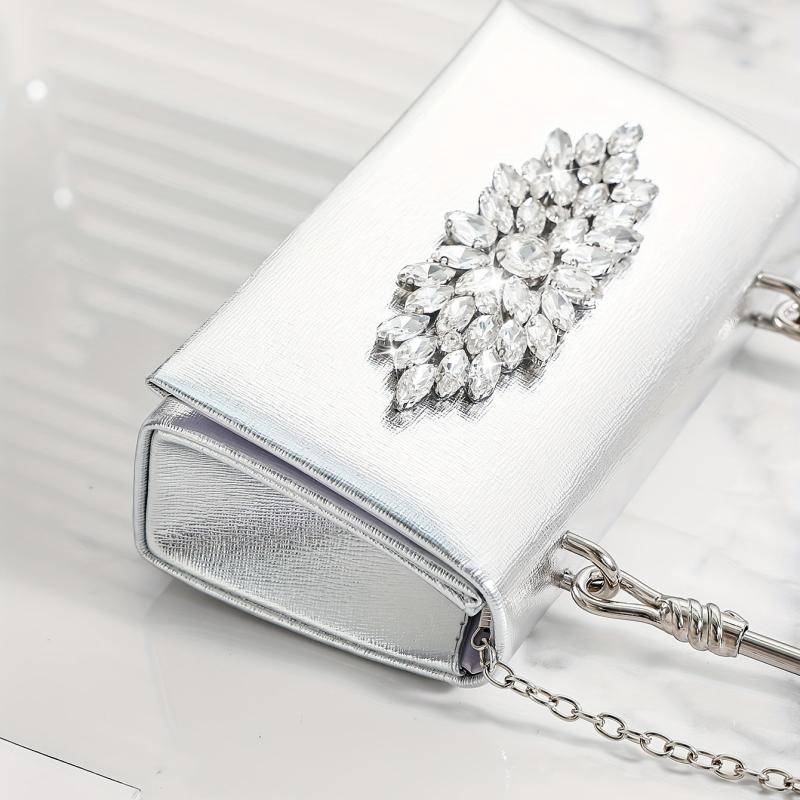 Mini Rhinestone Glitter Chain Handbag Textured Flap Purse