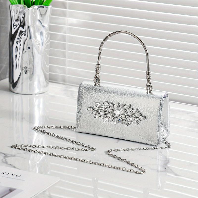 Mini Rhinestone Glitter Chain Handbag Textured Flap Purse